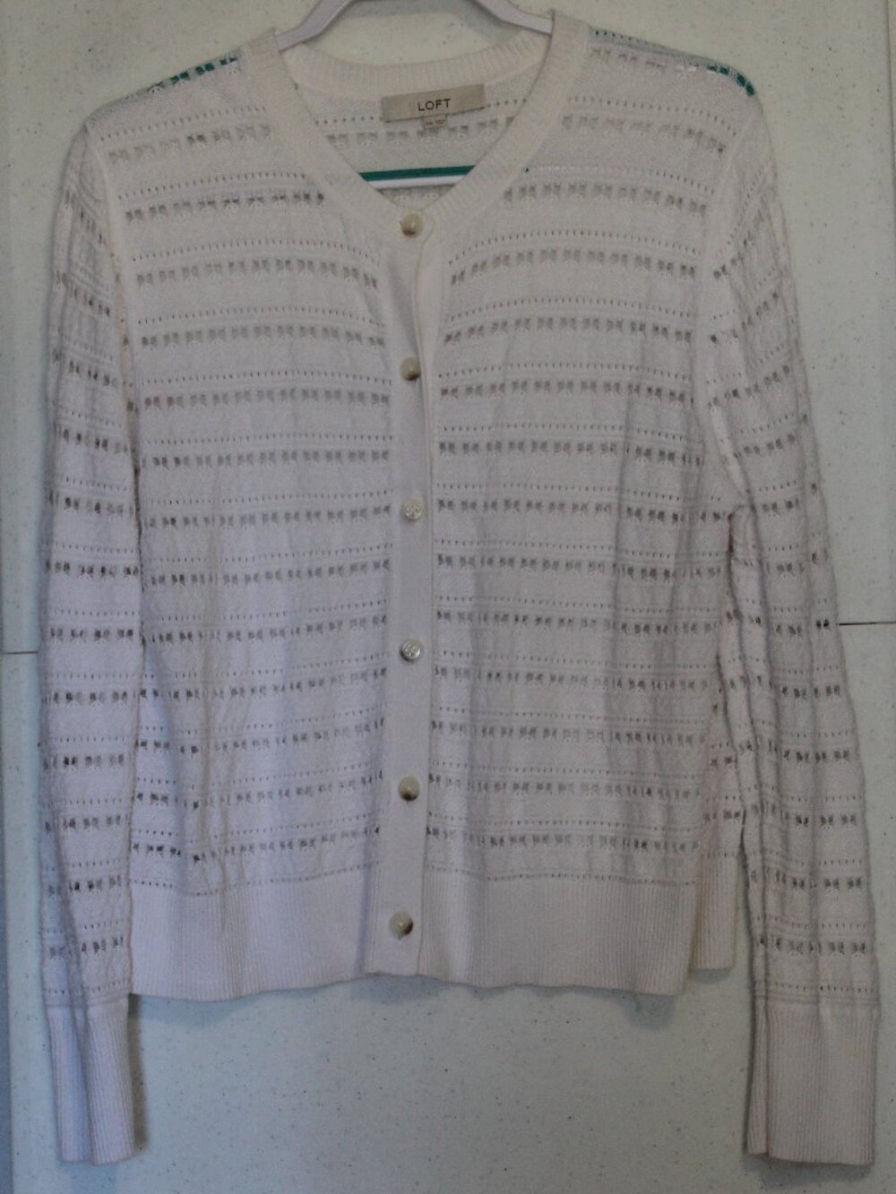 Loft Womens Size XXL White Long Sleeve Button Front Sweater Cardigan